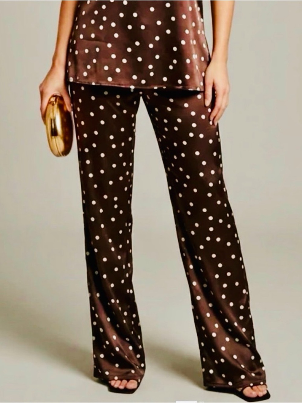 Camila Coelho - Chocolate Brown Polka Dot Satin Wide-Leg Pants